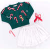 Girls Constance Sweater , Green Candy Cane Bows - Sweaters - 4