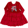 Girls Velour Pearl Dress , Red - Dresses - 6