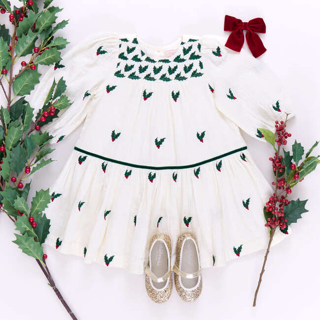 Girls Fiona Dress , Holly Embroidery - Dresses - 6