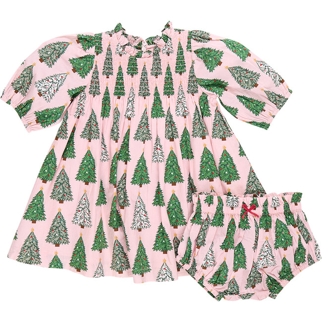 Baby Girls Stevie Puff Sleeve Dress Set , Pink Trees