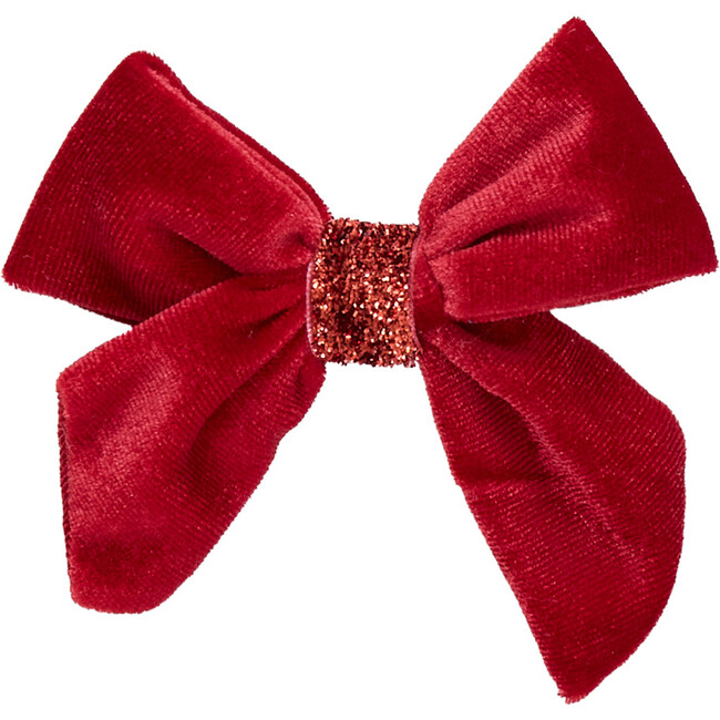 Girls Velour Bow , Red