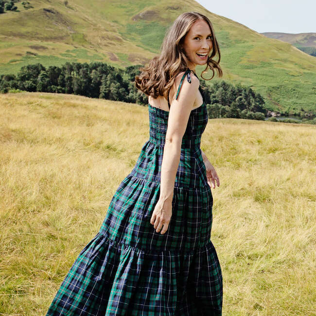 Womens Marilyn Dress , Green Tartan