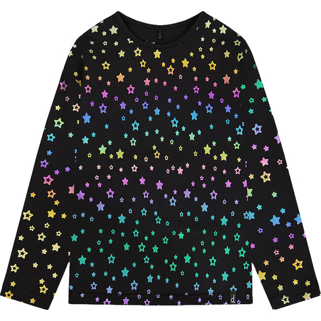 Star Print Long Sleeve T-Shirt Foil, Black