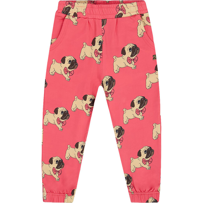 Pug Print All-Over Fleece Sweatpants, Magenta