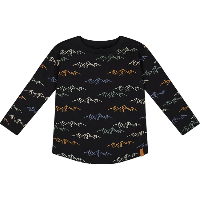 Mountains Print Long Sleeve T-Shirt, Black