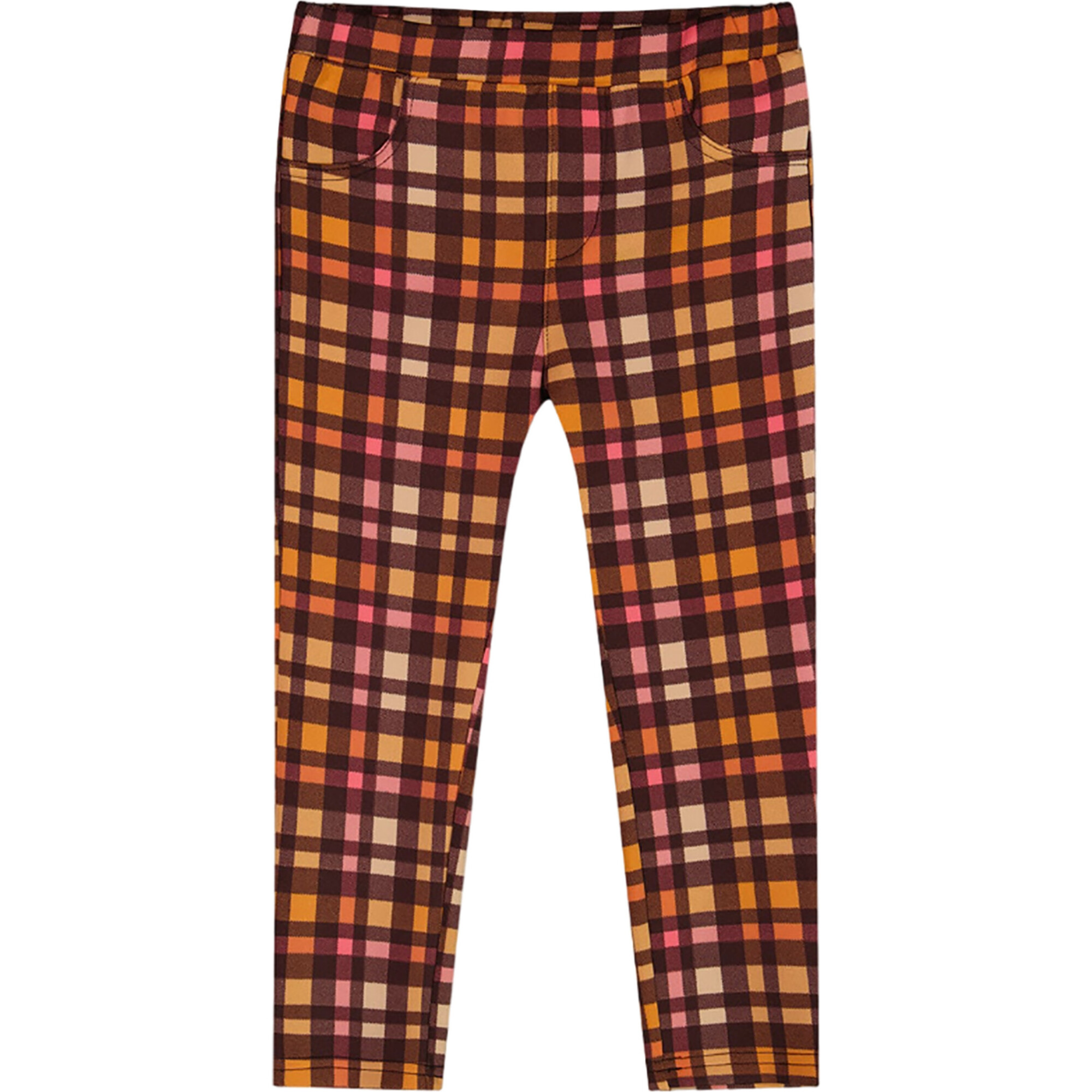 Milano Plaid Pocket Treggings, Magenta & Brown - Leggings - 1