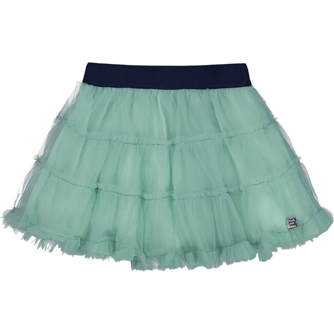 Mesh Tired Frilled Mini Skirt, Turquoise