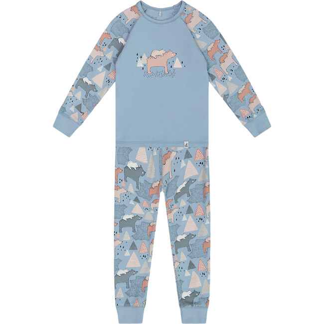 Mamas Bears Print Organic Cotton 2-Piece Pajama Set, Air Blue