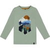 Graphic Print Long Sleeve T-Shirt, Sage - T-Shirts - 1 - thumbnail