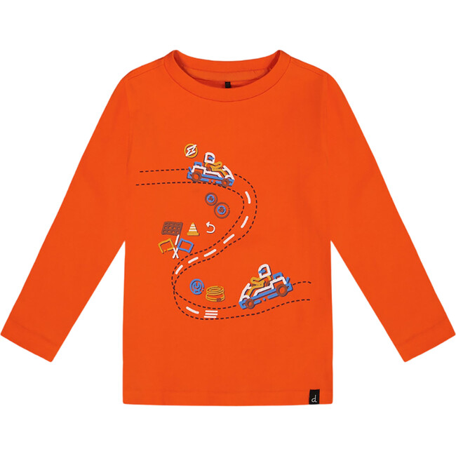 Graphic Print Long Sleeve T-Shirt, Tangerine