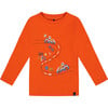 Graphic Print Long Sleeve T-Shirt, Tangerine - T-Shirts - 1 - thumbnail