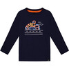 Graphic Print Long Sleeve T-Shirt, Navy - T-Shirts - 1 - thumbnail