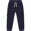 Fleece Sweatpants With Cargo Pockets, Navy - Sweatpants - 1 - thumbnail