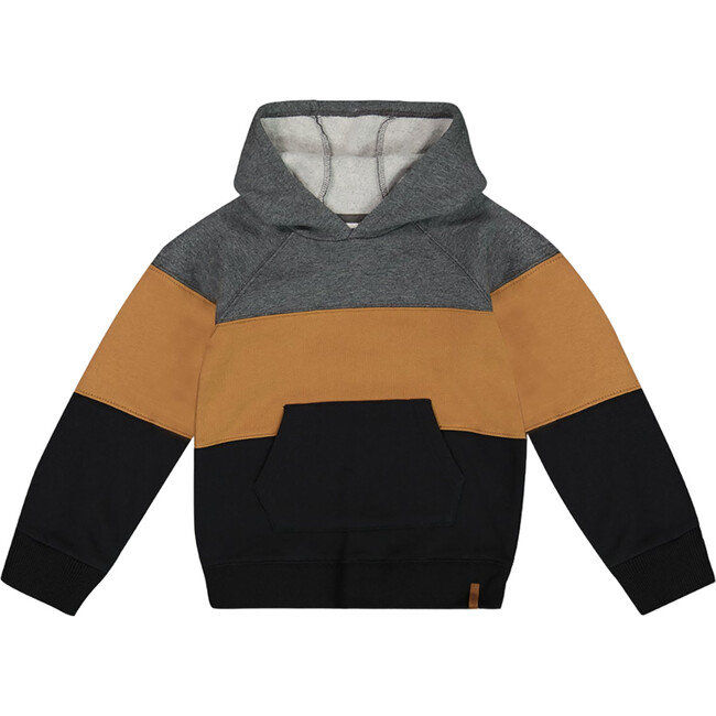 Color-Block Hooded Fleece Sweatshirt, Dark Gray, Caramel & Black