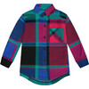 Button Down Polar Fleece Tunic Shirt, Plaid Turquoise & Pink - Jackets - 1 - thumbnail