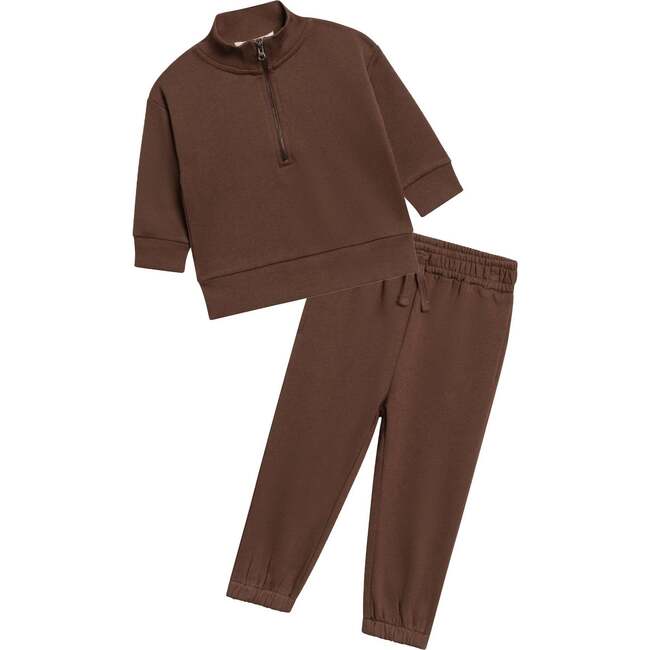 Organic 2-Piece Fleece Quarter Zip and Pant Set, Chestnut - Mixed Apparel Set - 1