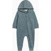 Greer Fleece Hooded Zipper Romper, Square Dot / Teal - Rompers - 1 - thumbnail