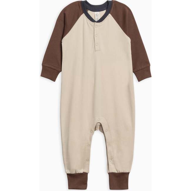 Brix Henley Romper, Oat / Chestnut