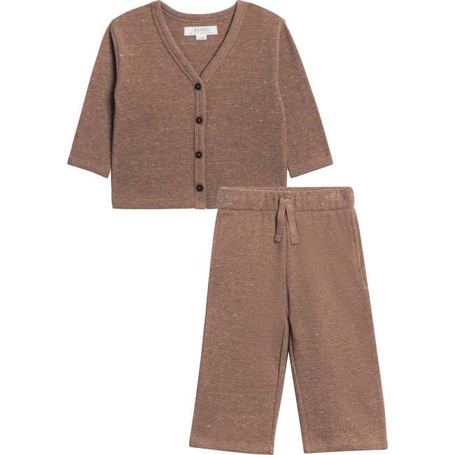 Organic 2-Piece Waffle Cardigan and Pant Set, Heather Mocha