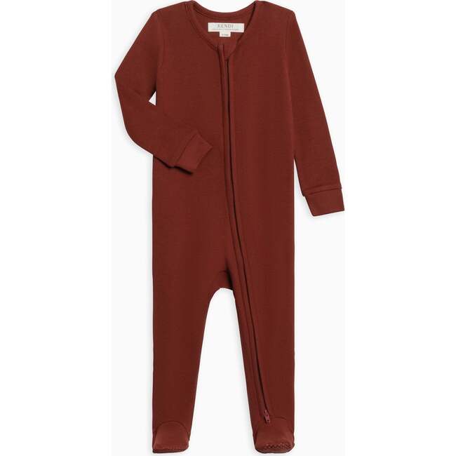 Kit Ribbed Zipper Footie, Garnet - Footie Pajamas - 1