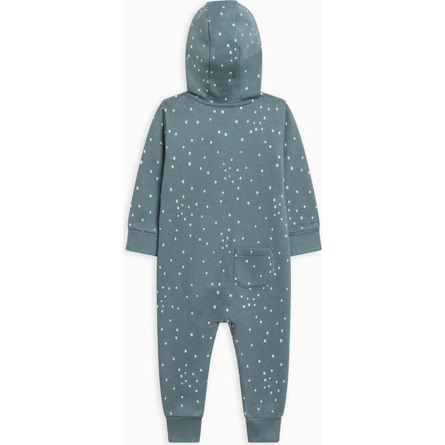 Greer Fleece Hooded Zipper Romper, Square Dot / Teal - Rompers - 2