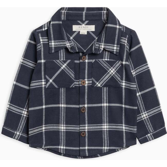 Lev Flannel Long Sleeve Collared Button Down Shirt, Navy Plaid