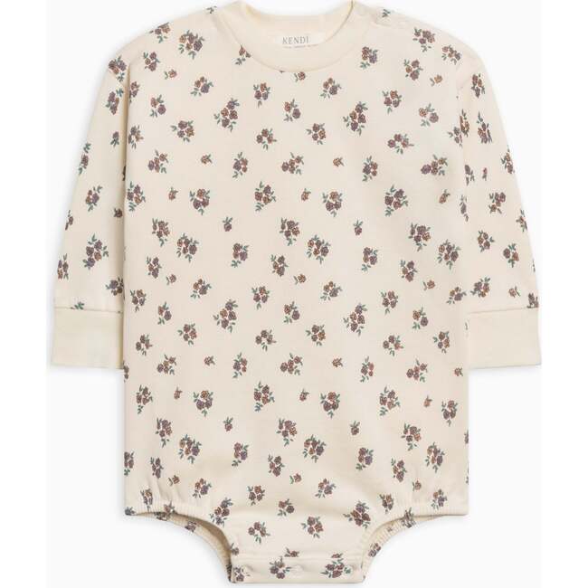 Jamie Fleece Bubble Romper, Tempe Floral / Fog + Chestnut