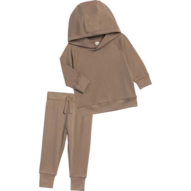 Organic Hoodie and Pant Set, Taupe - Mixed Apparel Set - 1