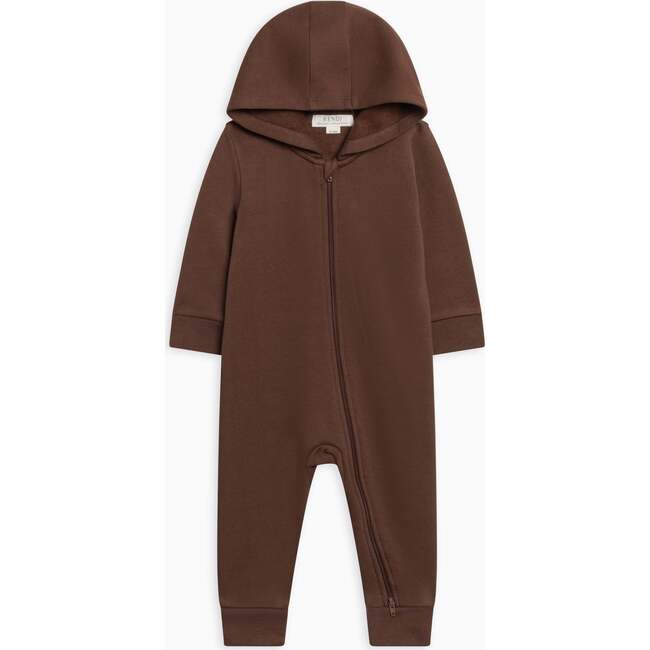 Greer Fleece Hooded Zipper Romper, Chestnut