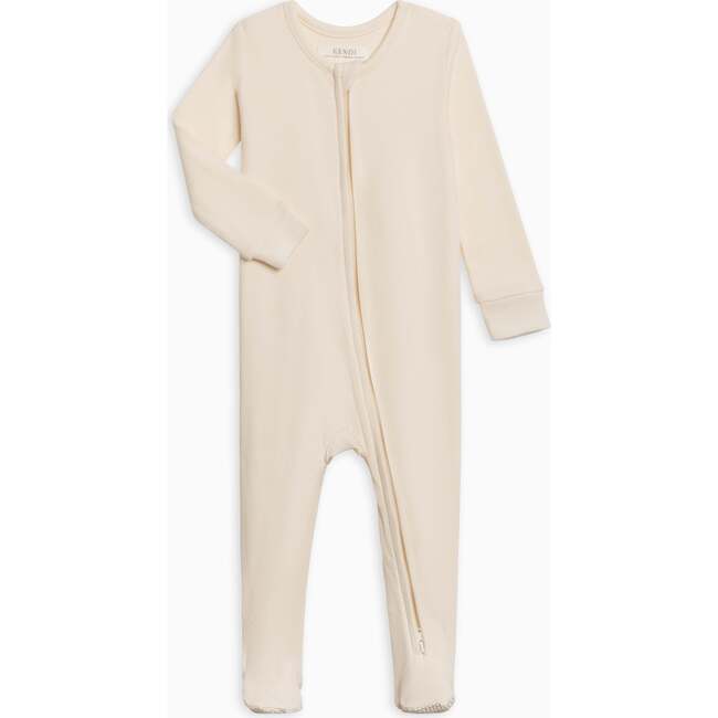 Kit Ribbed Zipper Footie, Ivory