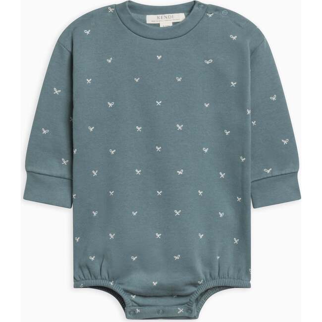 Jamie Fleece Bubble Romper, Bow / Teal