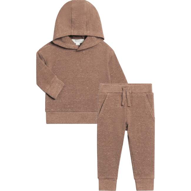 Organic 2-Piece Waffle Hoodie and Jogger Set, Heather Mocha