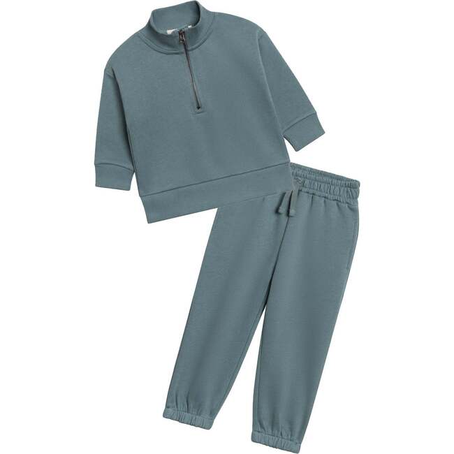 Organic 2-Piece Fleece Quarter Zip and Pant Set, Teal