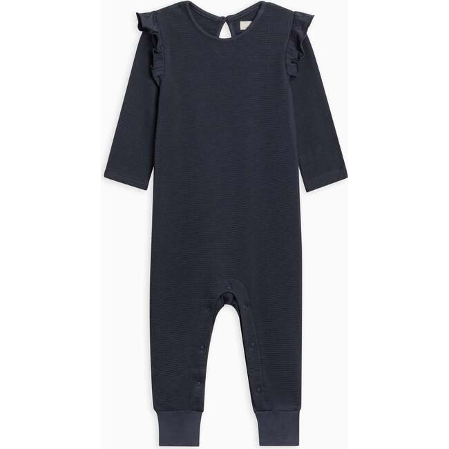 Mila Waffle Knit Flutter Sleeve Romper, Navy