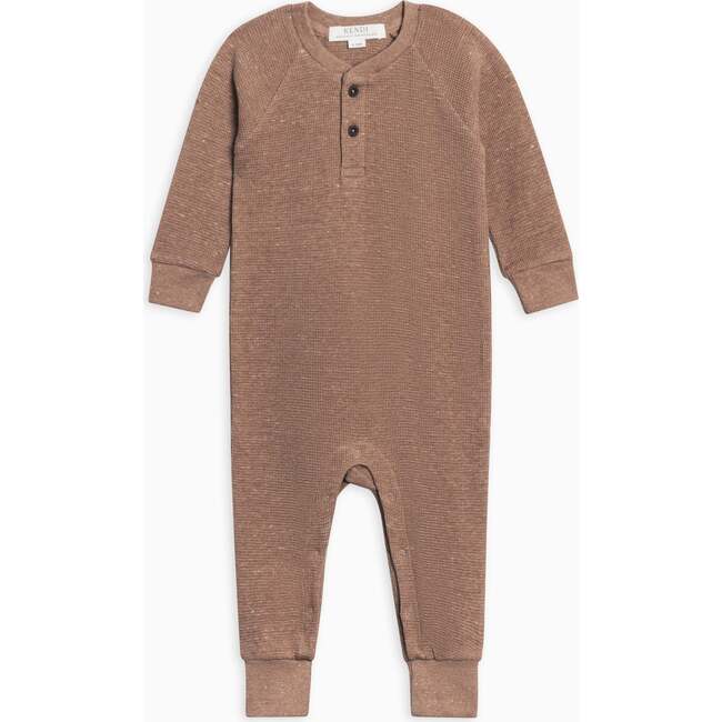 Crosby Waffle Knit Henley Romper, Heather Mocha - Rompers - 1