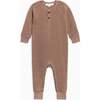 Crosby Waffle Knit Henley Romper, Heather Mocha - Rompers - 1 - thumbnail