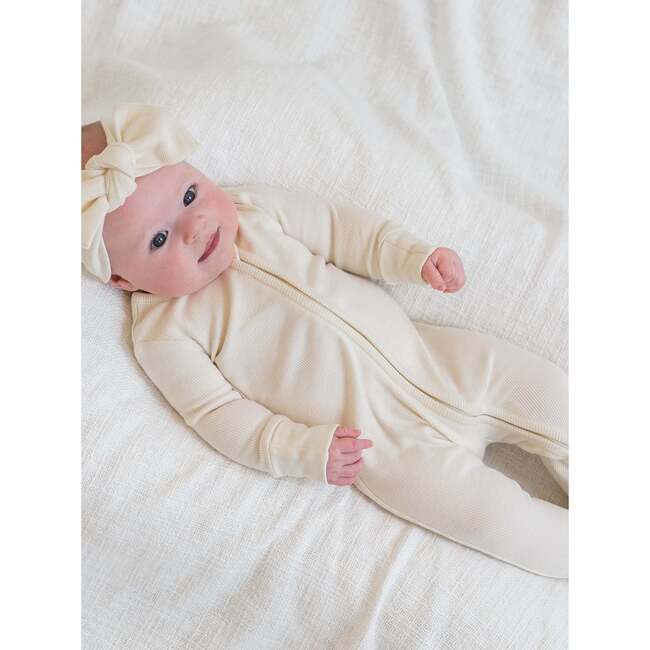 Kit Ribbed Zipper Footie, Ivory - Footie Pajamas - 2