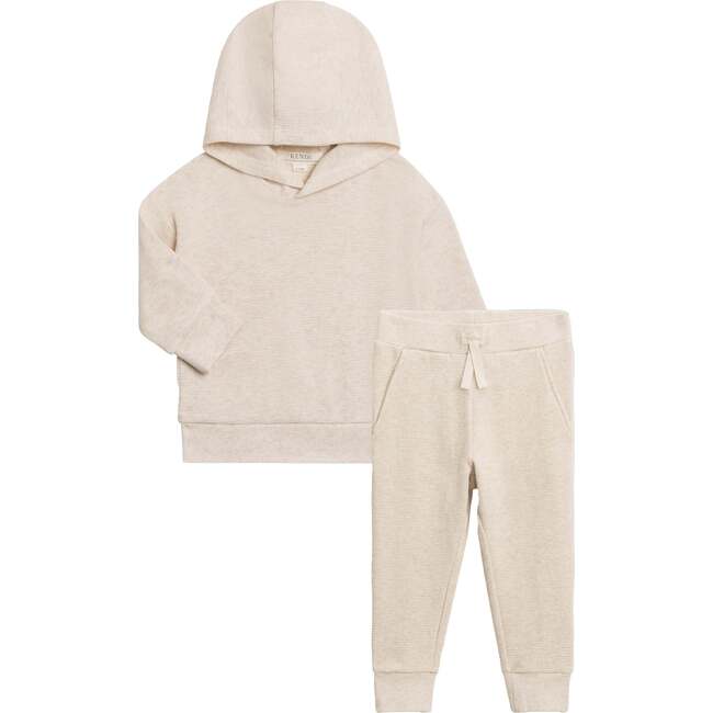 Organic 2-Piece Waffle Hoodie and Jogger Set, Heather Oat