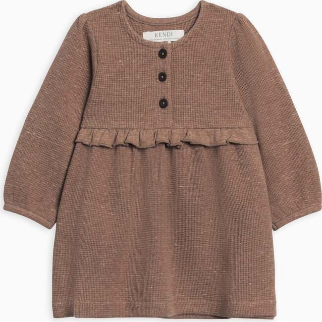 Nina Waffle Knit Ruffle Waist Dress, Heather Mocha