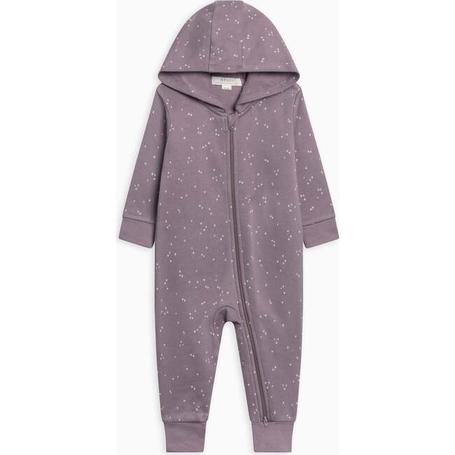 Greer Fleece Hooded Zipper Romper, Starlight / Fog