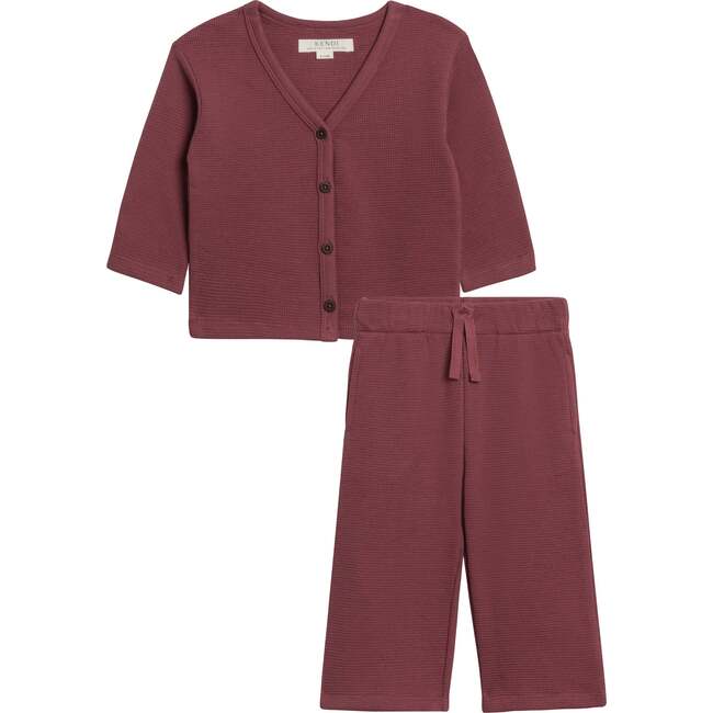 Organic 2-Piece Waffle Cardigan and Pant Set, Mulberry