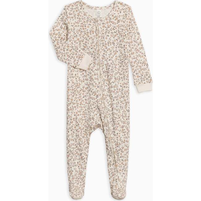 Peyton Zipper Footie, Primrose Floral/Chestnut - Footie Pajamas - 1