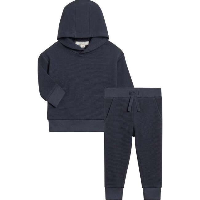 Organic 2-Piece Waffle Hoodie and Jogger Set, Navy