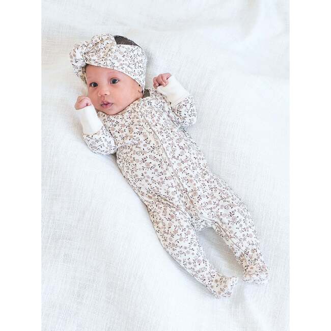 Peyton Zipper Footie, Primrose Floral/Chestnut - Footie Pajamas - 2