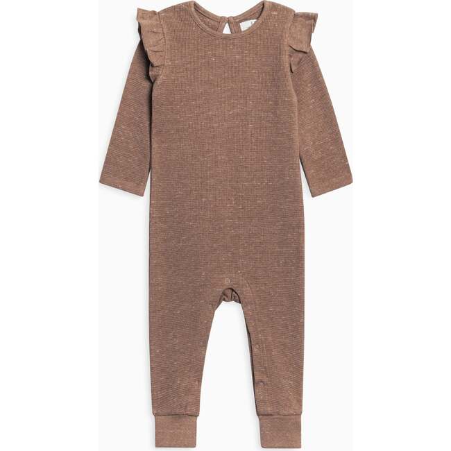 Mila Waffle Knit Flutter Sleeve Romper, Heather Mocha