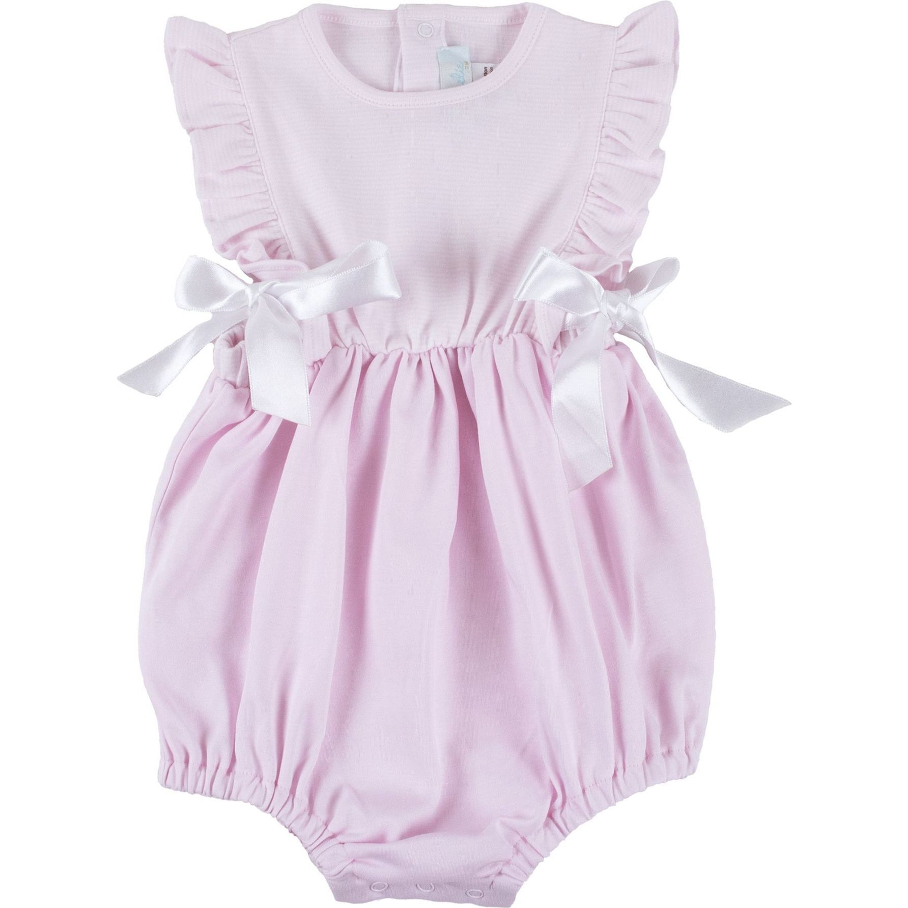 Ruffle Bow Bubble Romper, Pink - Rompers - 1