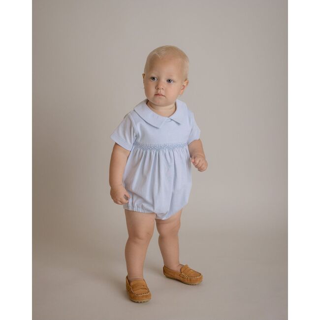 Smocked Bubble Romper, Light Blue - Rompers - 3