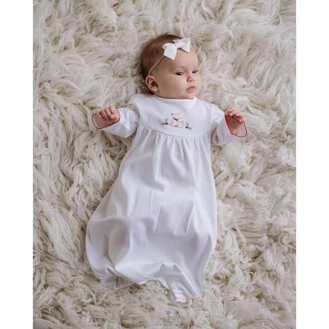 Gathered Christmas Deer Gown, White - Nightgowns - 3