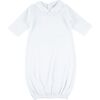 Embroidered Collar Day Gown, With with Light Blue Trim - Nightgowns - 1 - thumbnail