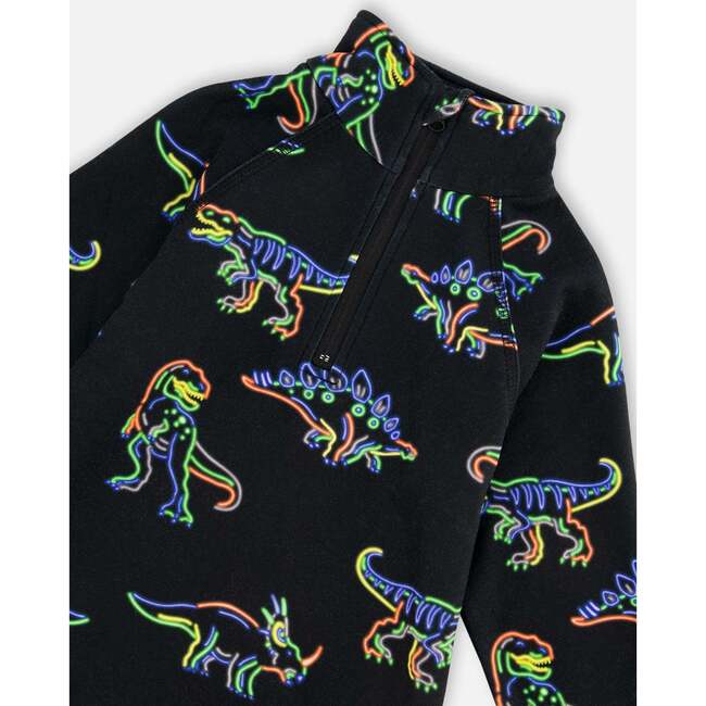 Two Piece Thermal Underwear Set, Black Printed Neon Dino - Loungewear - 4